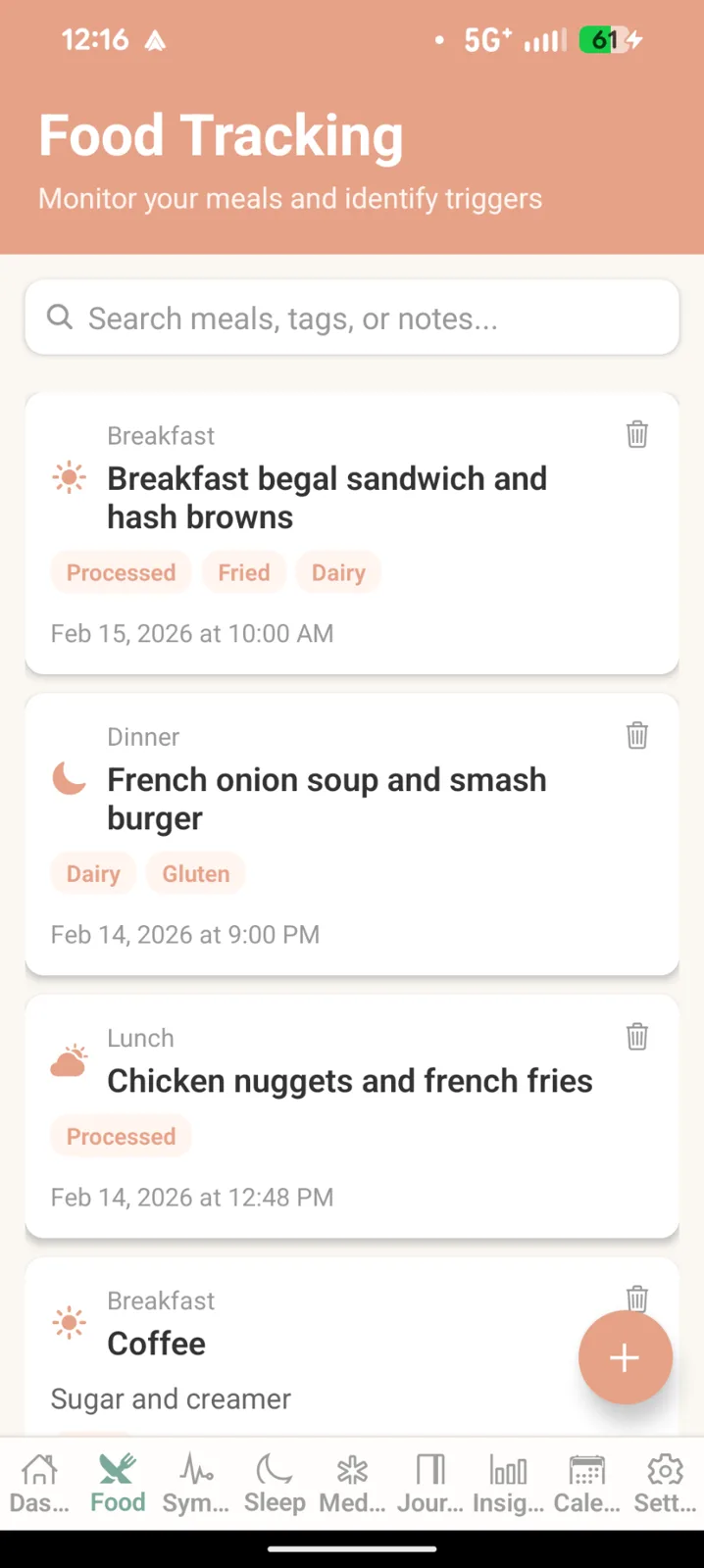 Healthy Crohns app: Food diary