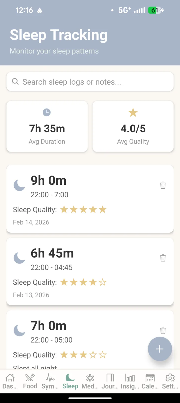 Healthy Crohns app: Sleep tracking