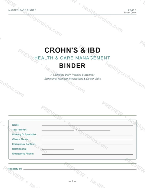 Crohn’s & IBD Care Binder cover page